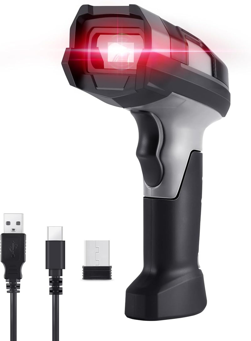 JRHC Barcode Scanner Wireless, Industrial 1D Laser Bar Code Scanners 2 in 1 Plug and Play Rugged Heavy Duty & IP65 Waterproof, Long-Distance Wireless Handheld Barcode Reader with 1.8" Screen - Image 1